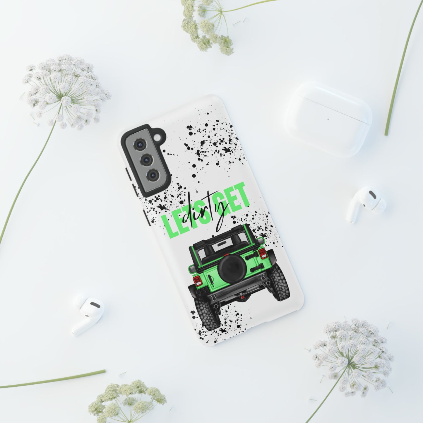 Lets Get Dirty Off Road Green Splatter Protective Phone Case