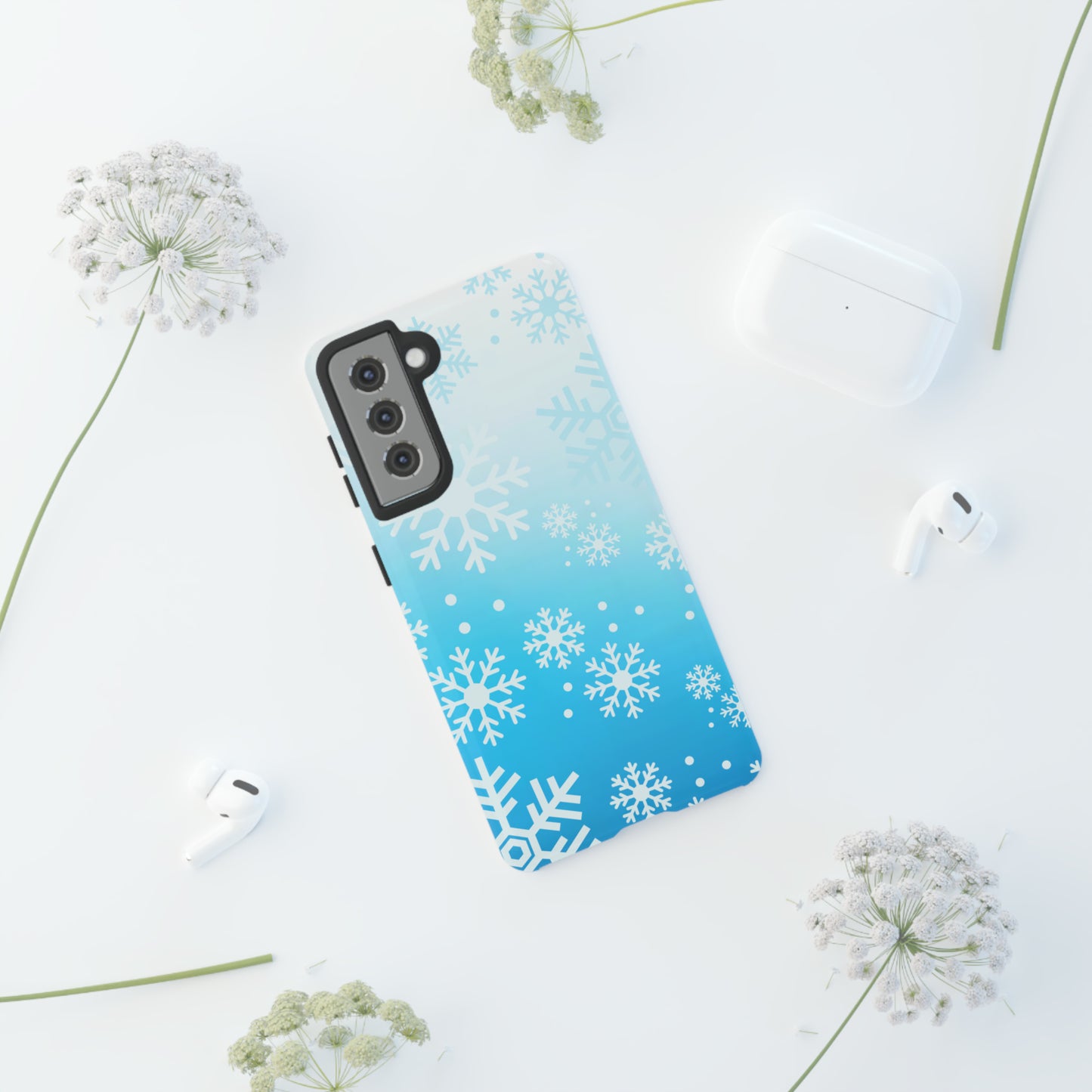 Winter, frozen, snowflake ombré protective phone case for Google, Samsung and IPhone