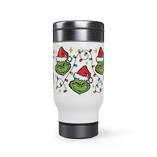 Grinchmas Lights Stainless Steel Travel Mug with Handle, 14oz