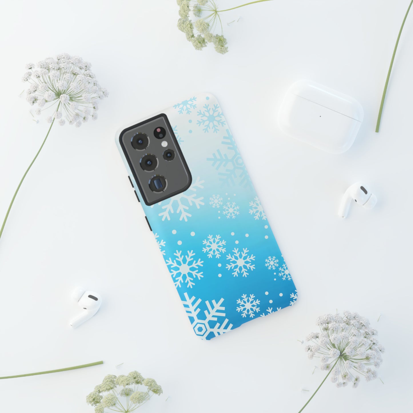 Winter, frozen, snowflake ombré protective phone case for Google, Samsung and IPhone