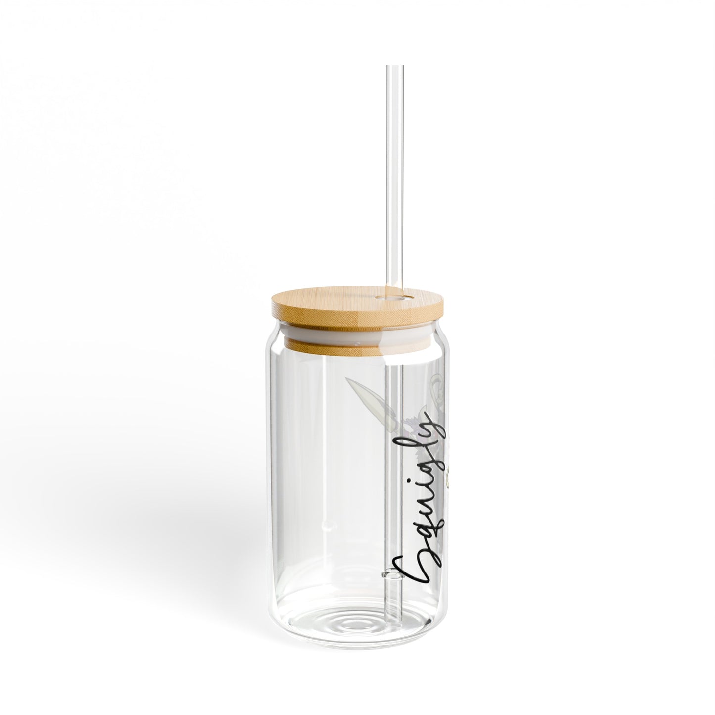 Squigly 16oz Glass Can with Lid and Straw