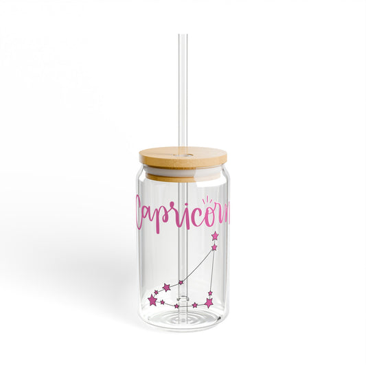 Capricorn 16oz Glass Can with Lid and Straw