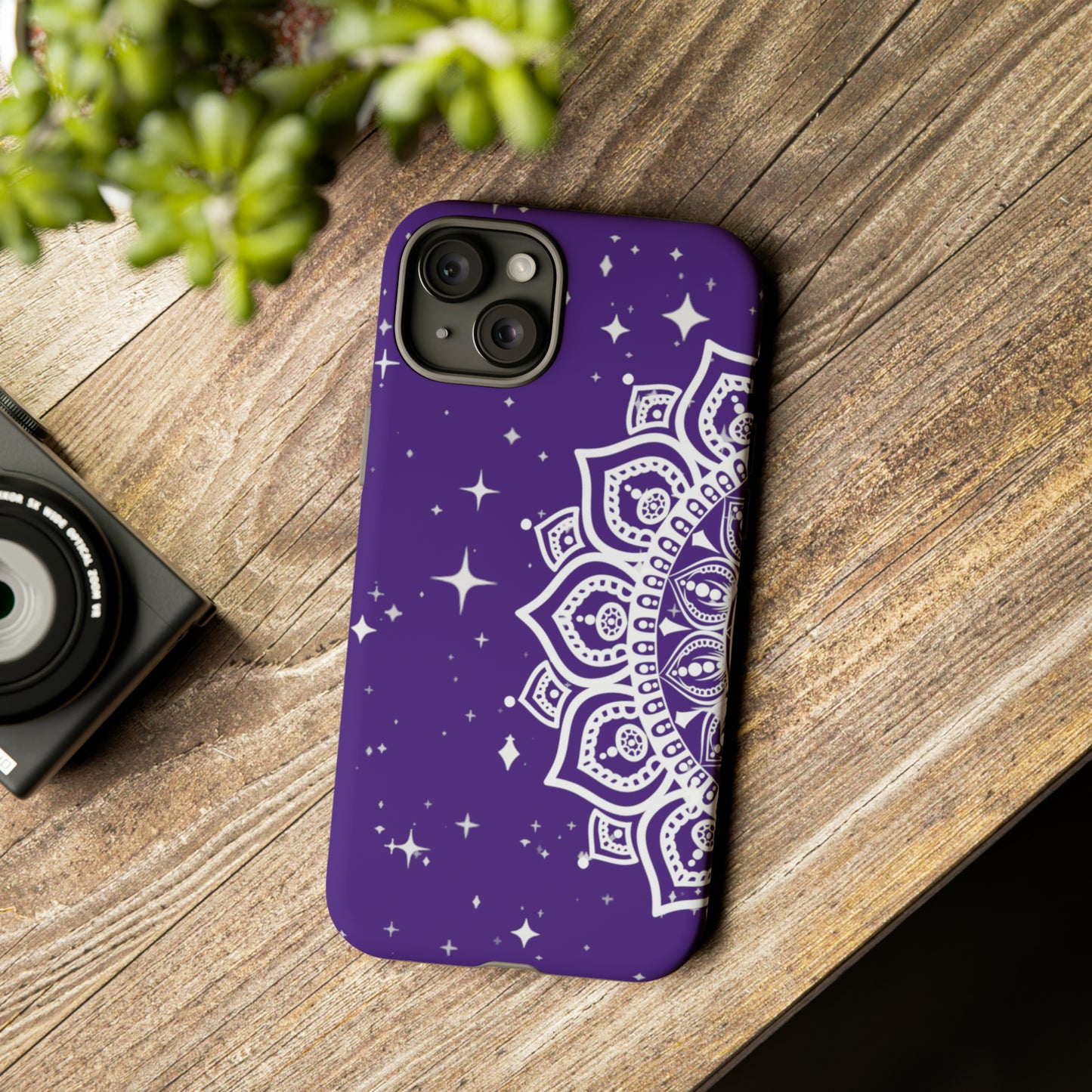 Purple mandala protective phone case for iPhone, Samsung and Google