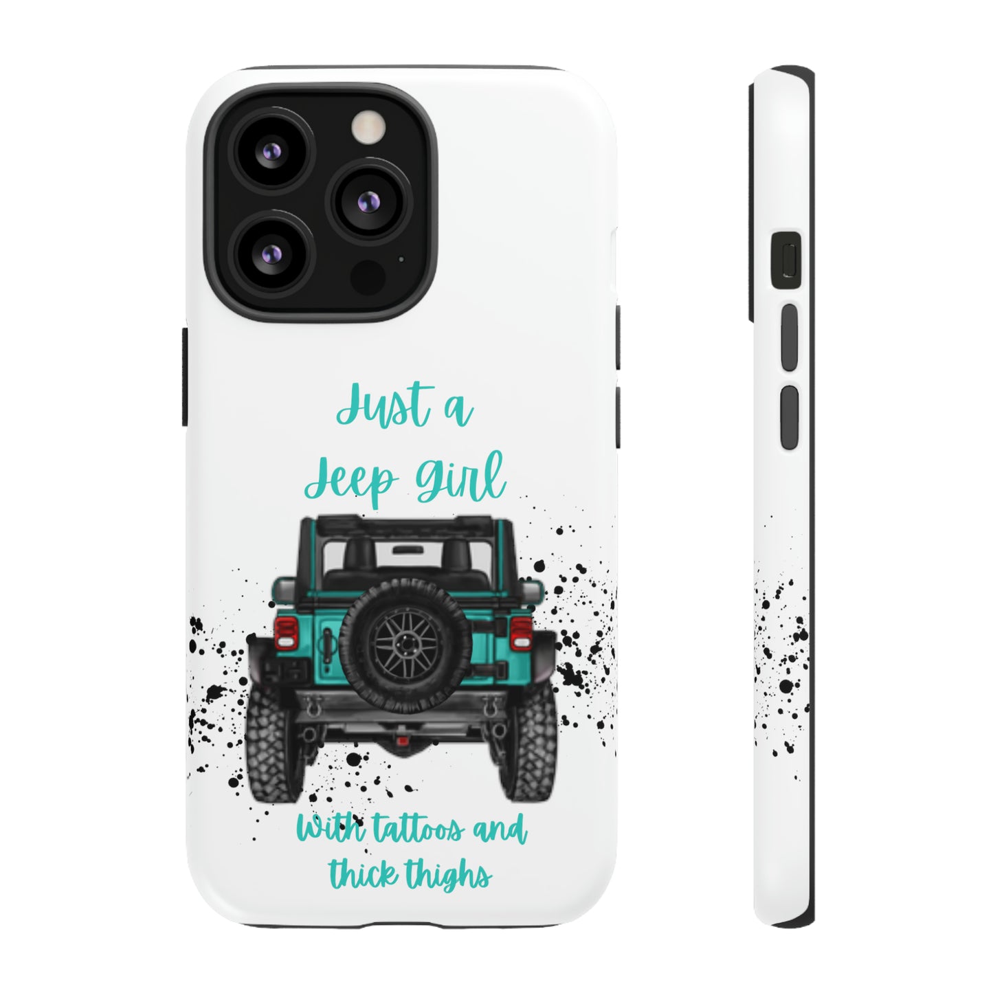 Off Road Girl with Tattoos and Thick Thighs Turquoise Protective Phone Case