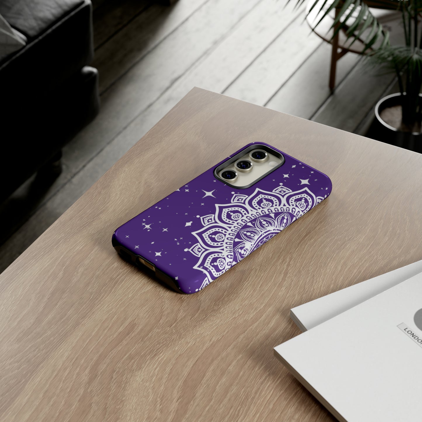 Purple mandala protective phone case for iPhone, Samsung and Google