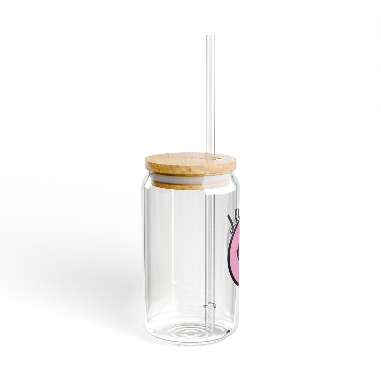 Pink and Black Leo16oz Glass Can with Lid and Straw