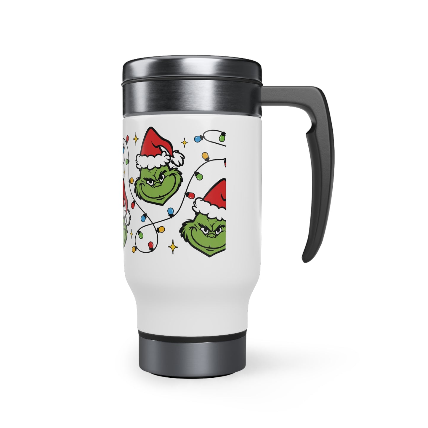 Grinchmas Lights Stainless Steel Travel Mug with Handle, 14oz