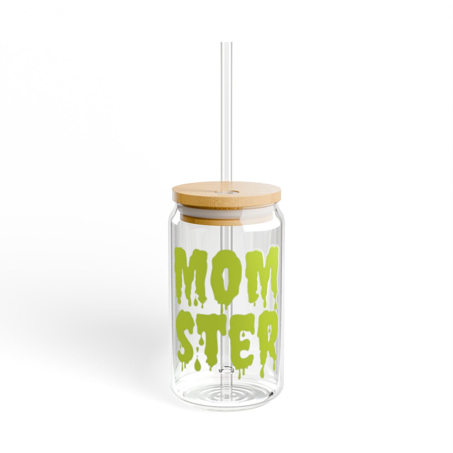 Monster 16oz Glass Can with Lid and Straw