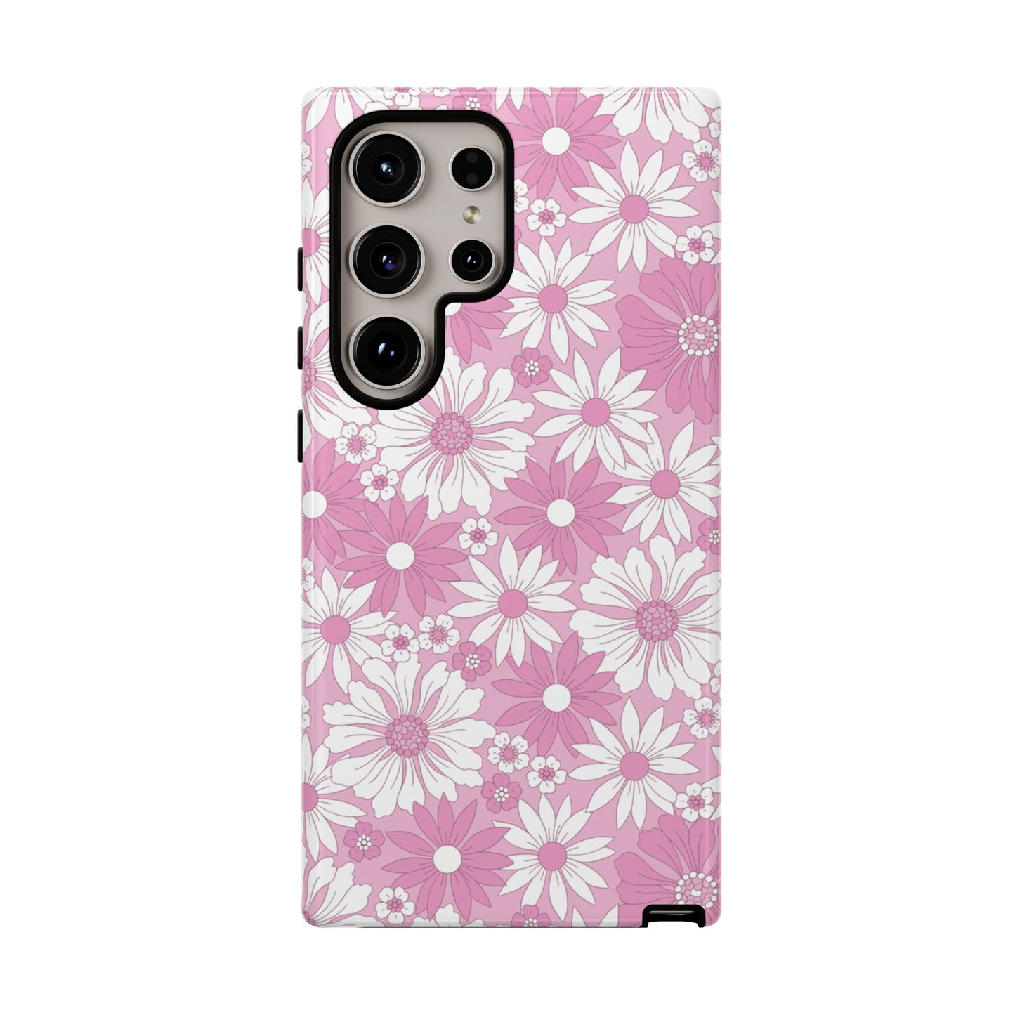 Pink and White Flowers Protective Phone Case
