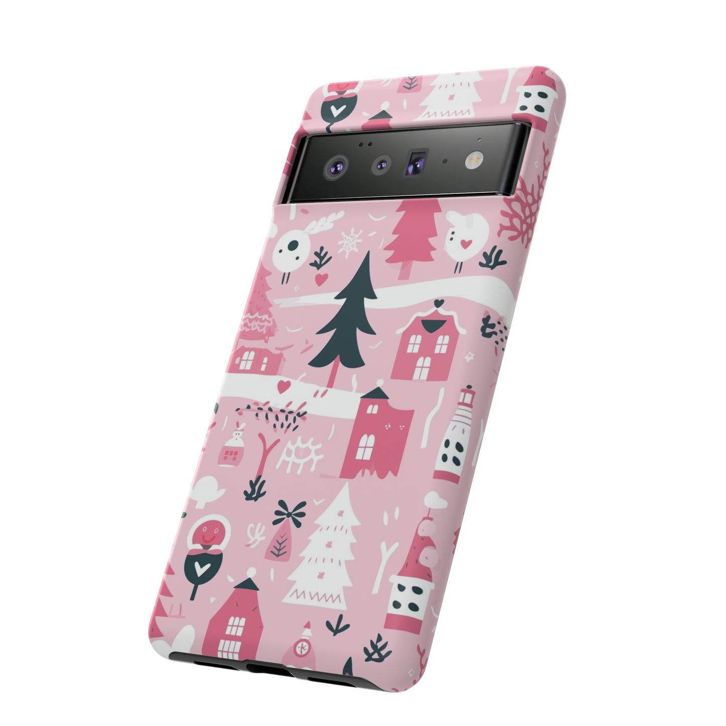 Pink Christmas Design Protective Case for Iphone, Samsung and Google Phones