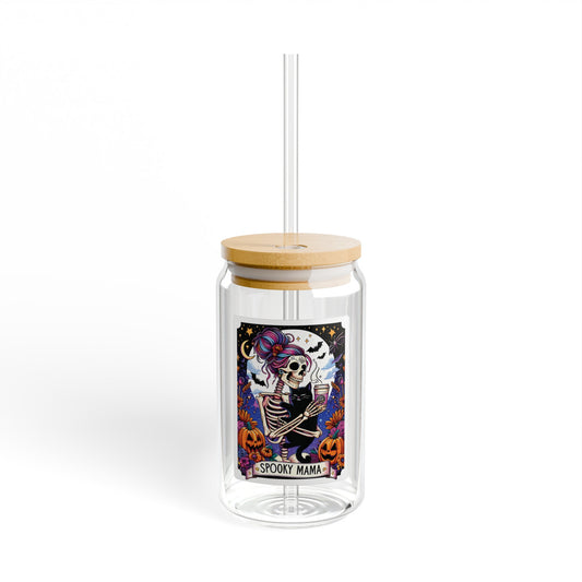 Spooky Mama Tarot 16oz Glass Can with Lid and Straw