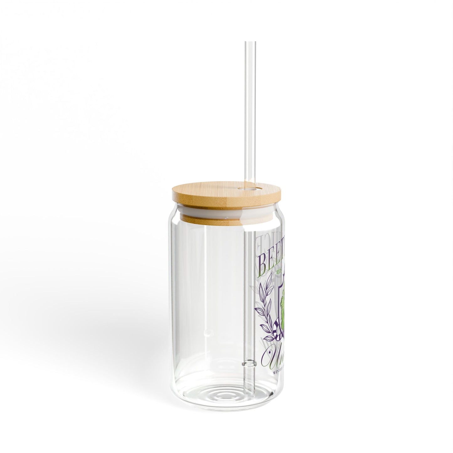 Bettlejuice University 16oz Glass Can with Lid and Straw