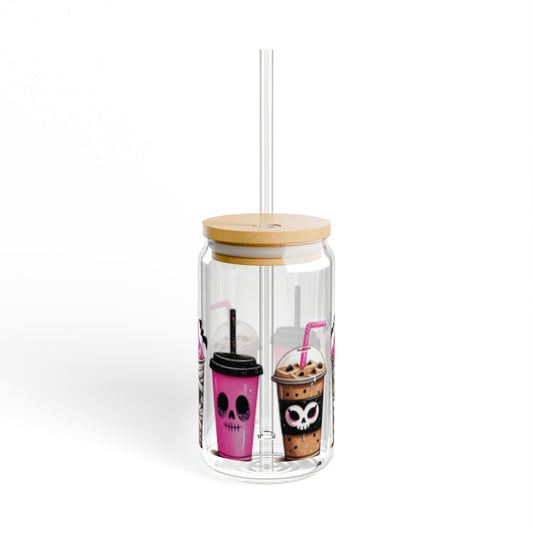 Cute Halloween Cups 16oz Glass Can with Lid and Straw