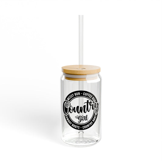 Country Girl 16oz Glass Can with Lid and Straw