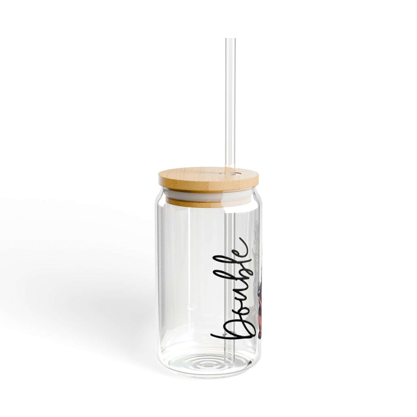 Double 16oz Glass Can with Lid and Straw