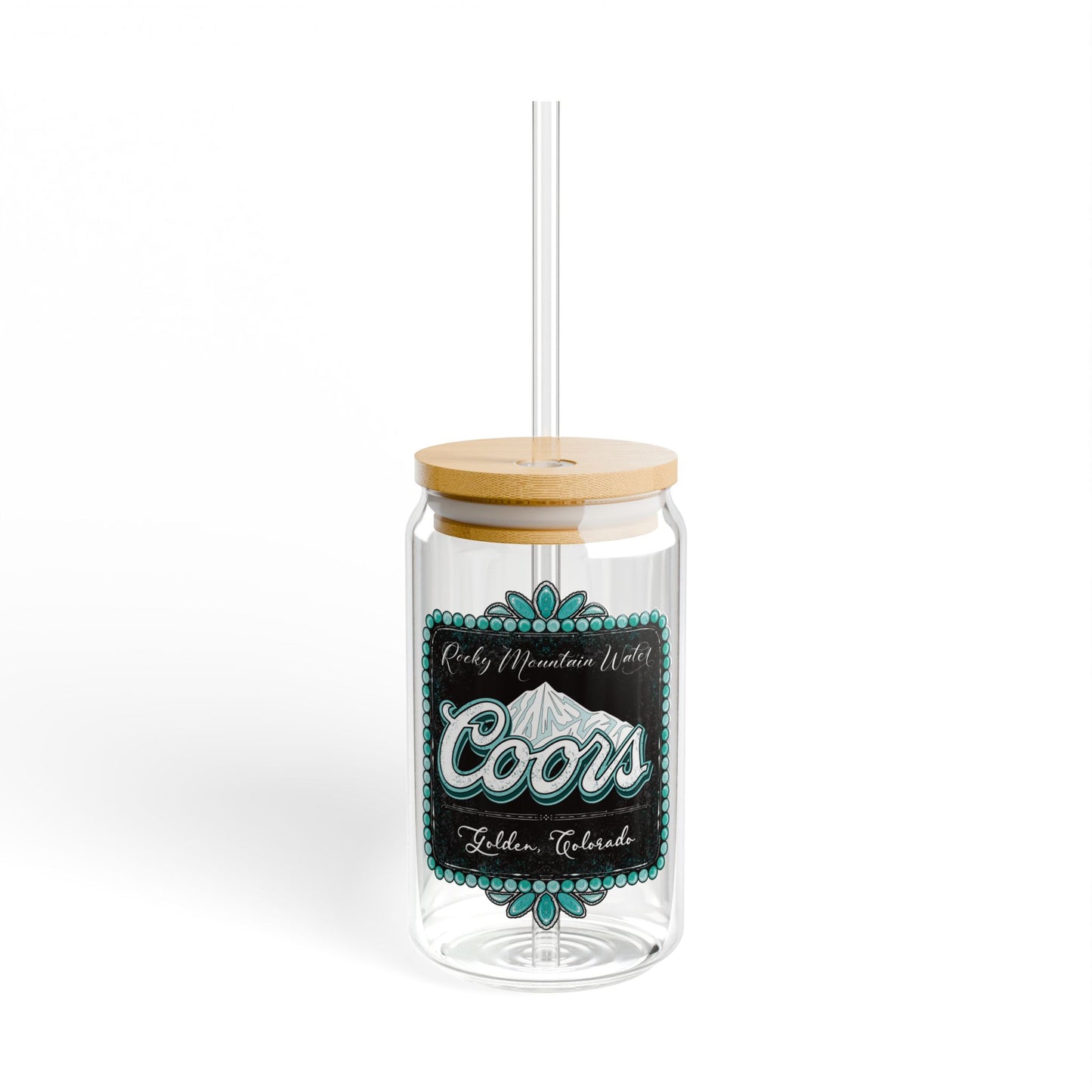 Black Coors 16oz Glass Can with Lid and Straw