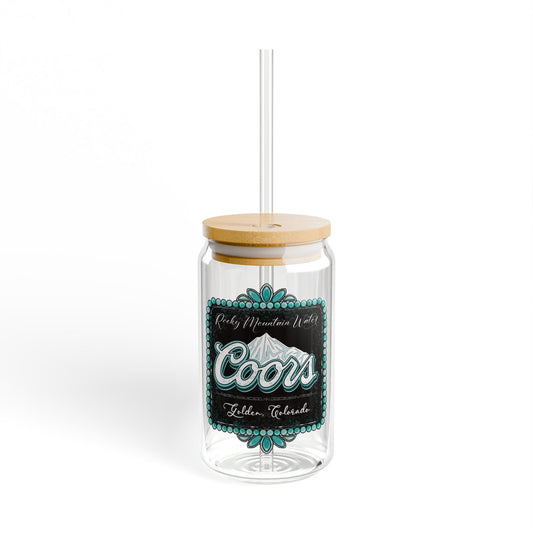 Black Coors 16oz Glass Can with Lid and Straw