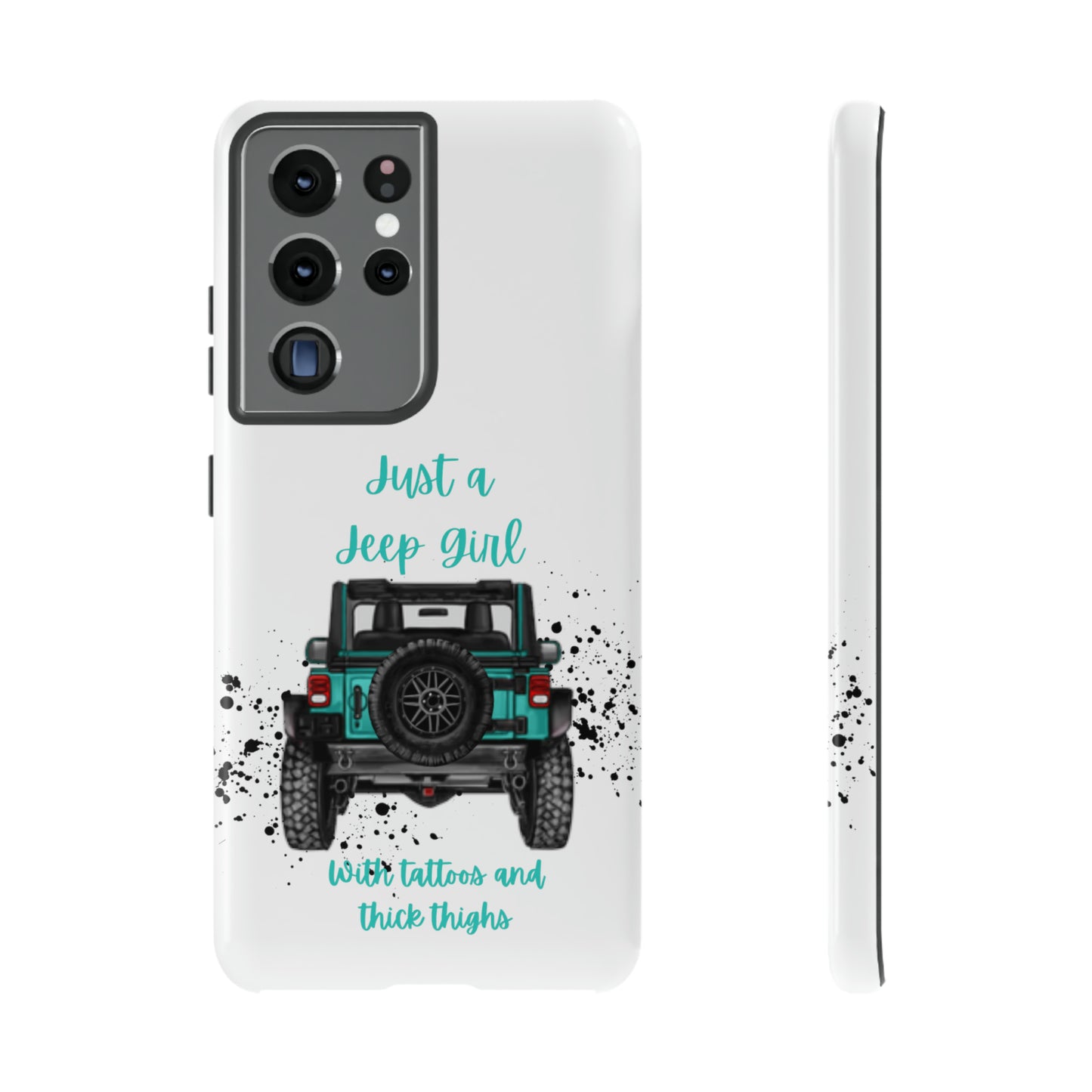 Off Road Girl with Tattoos and Thick Thighs Turquoise Protective Phone Case