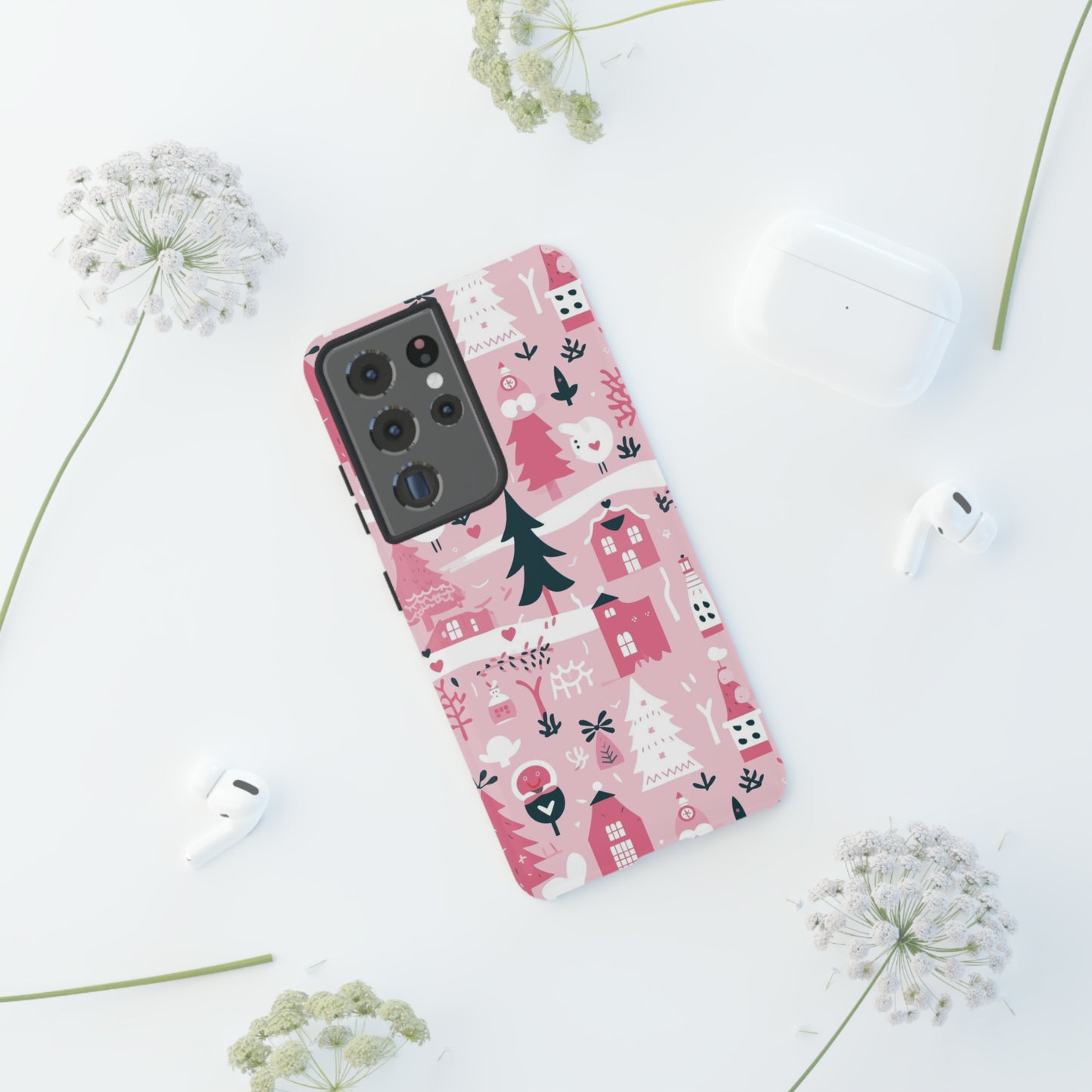 Pink Christmas Design Protective Case for Iphone, Samsung and Google Phones