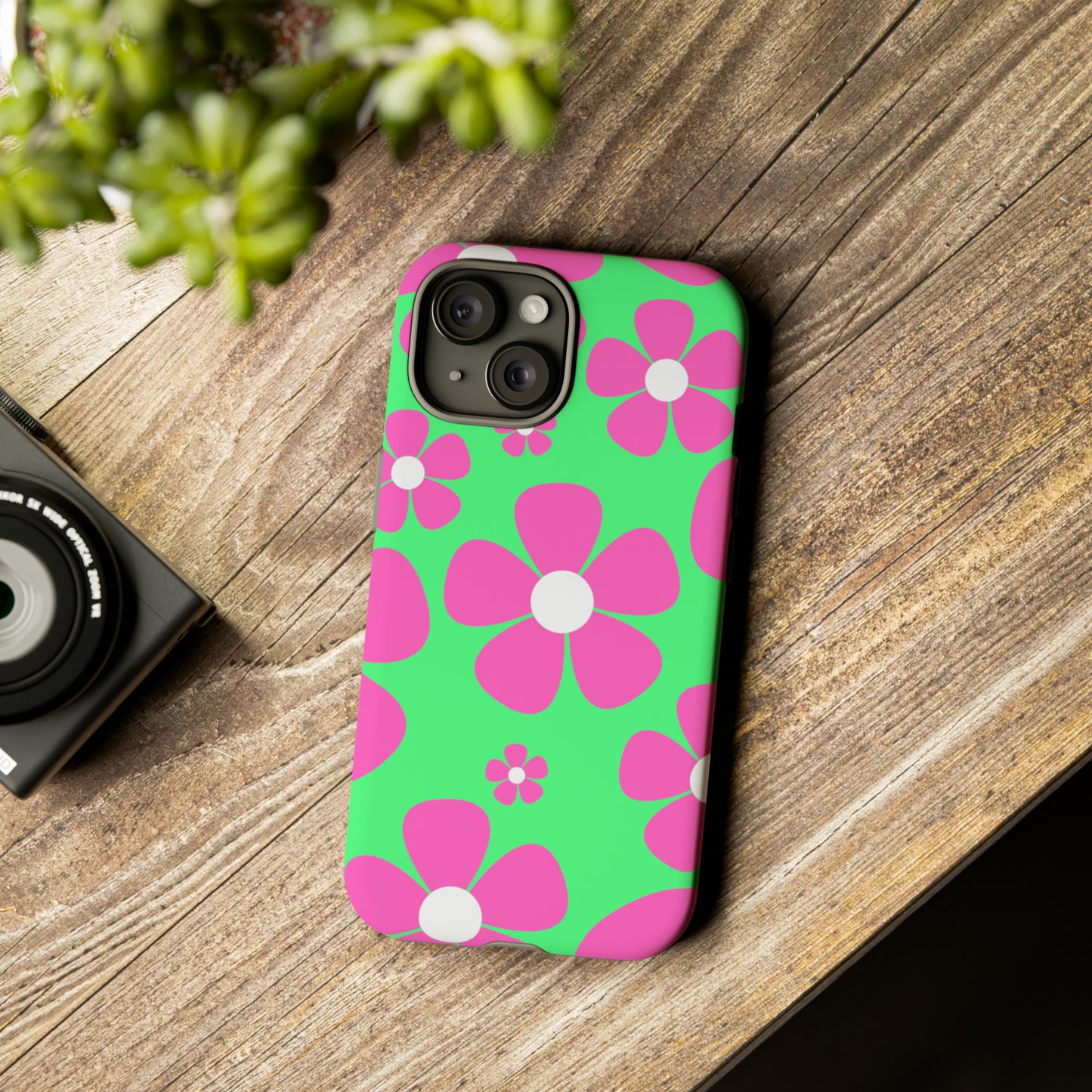 Green with pink flowers protective case