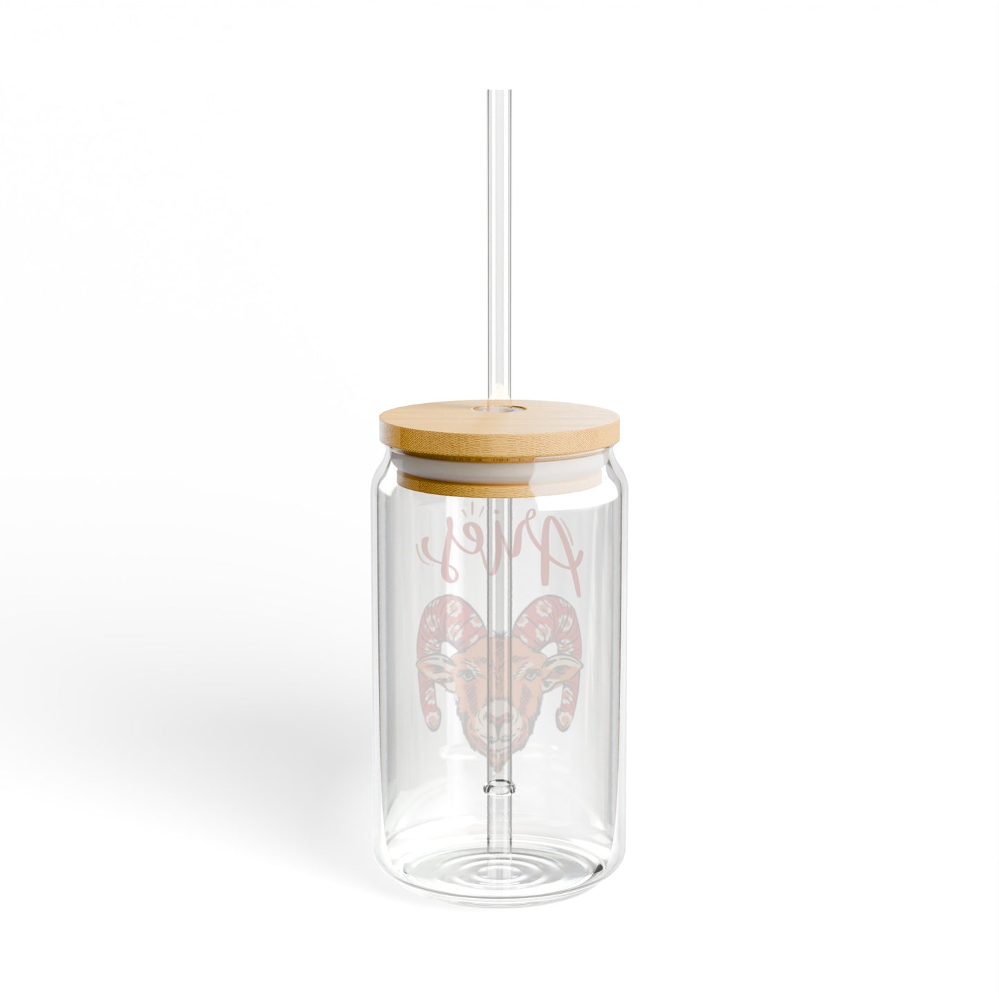 Aries Astrology 16oz Glass Can with Lid and Straw