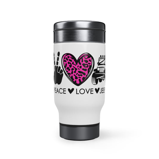 Peace Love 4x4 Stainless Steel Travel Mug with Handle, 14oz