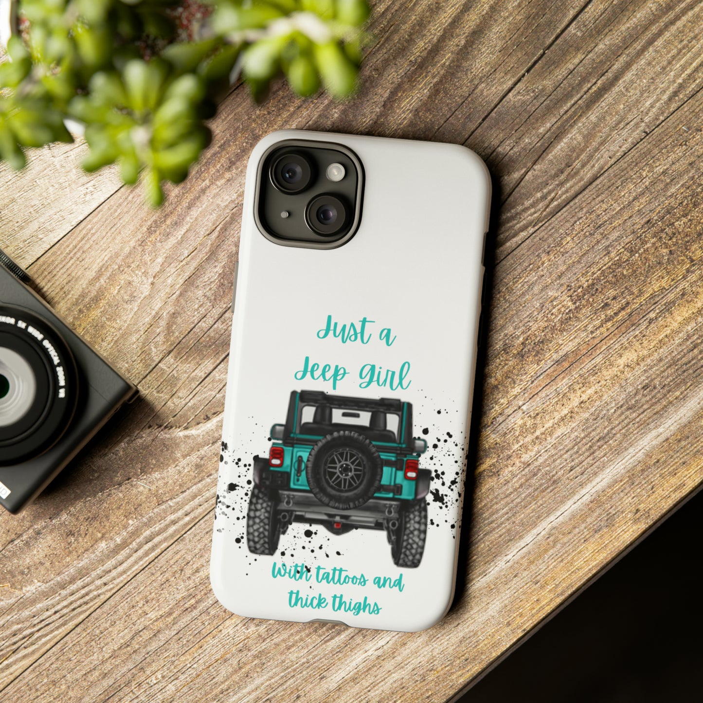 Off Road Girl with Tattoos and Thick Thighs Turquoise Protective Phone Case