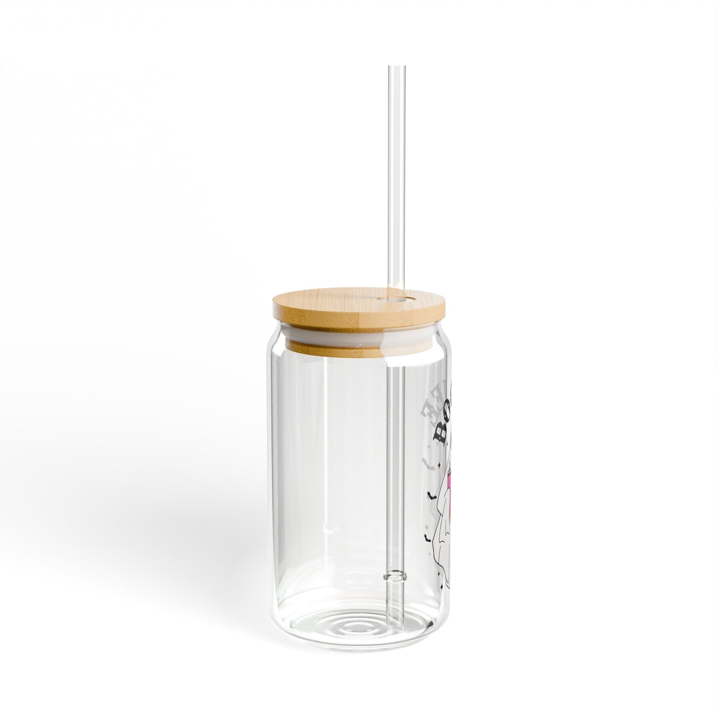 Boujee Ghost 16oz Glass Can with Lid and Straw