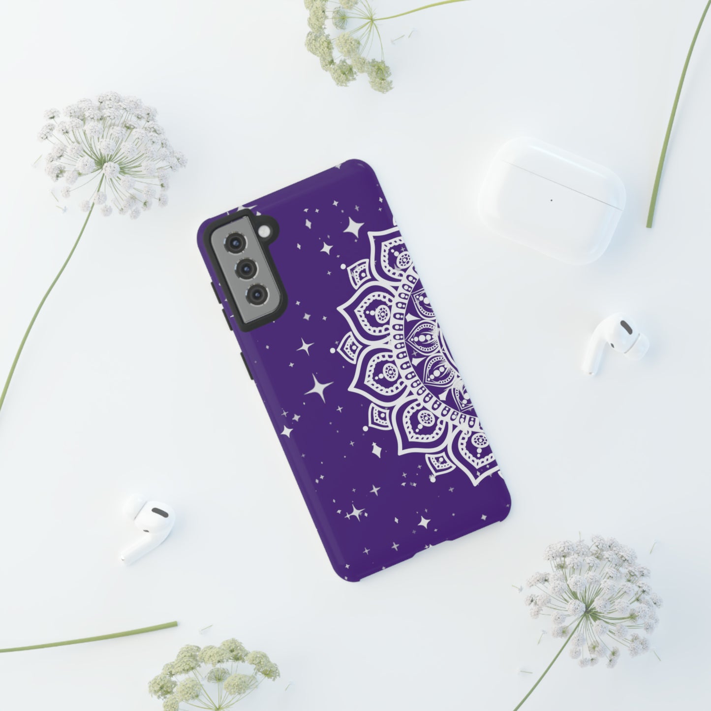 Purple mandala protective phone case for iPhone, Samsung and Google