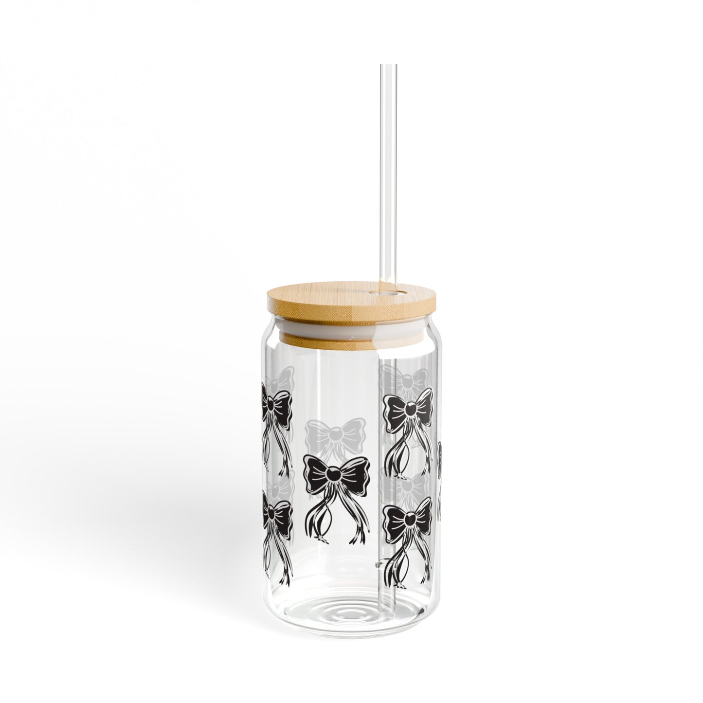 Black Bows Halloween 16oz Glass Can with Lid and Straw