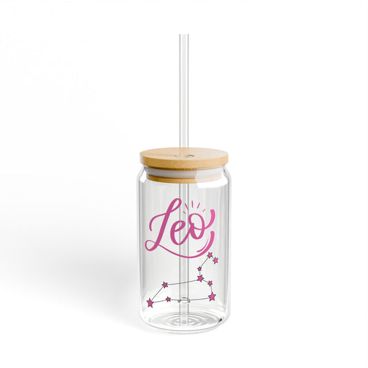 Leo 16oz Glass Can with Lid and Straw