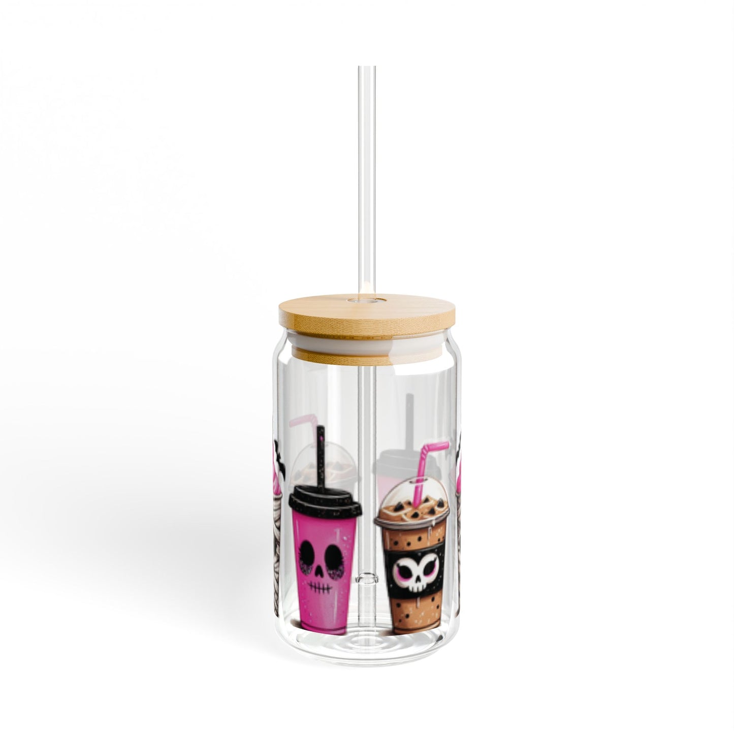 Cute Halloween Cups 16oz Glass Can with Lid and Straw