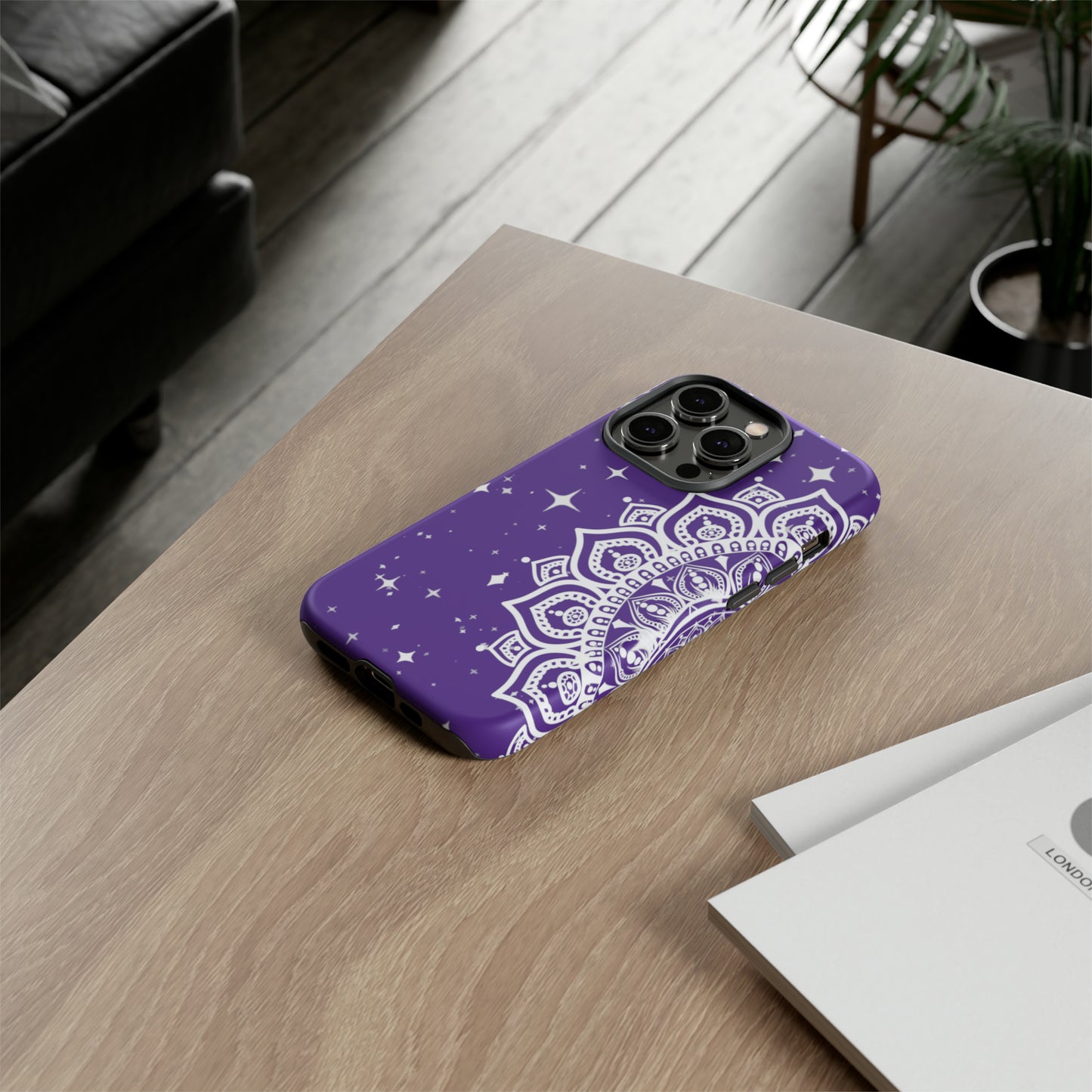 Purple mandala protective phone case for iPhone, Samsung and Google