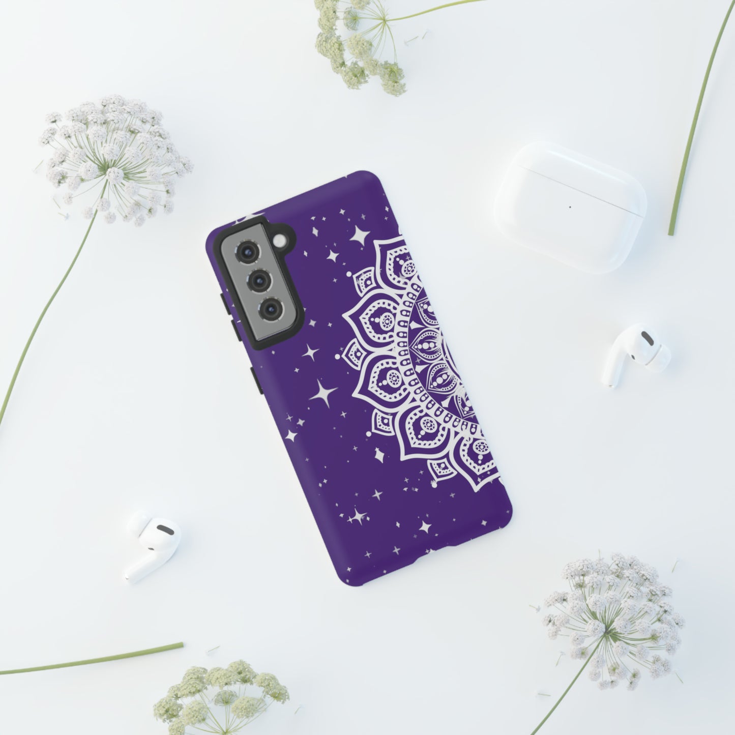 Purple mandala protective phone case for iPhone, Samsung and Google