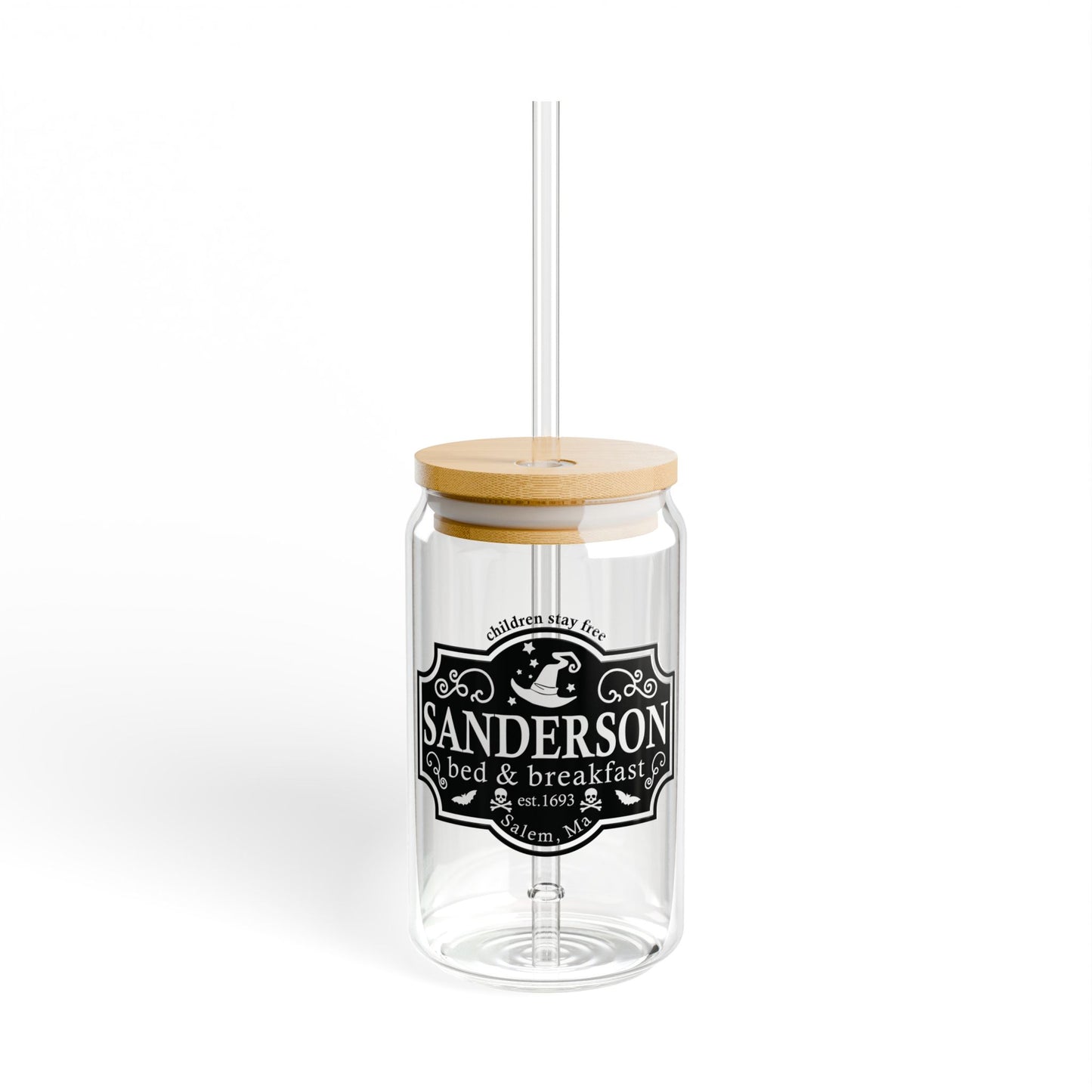 Sanderson Bed and Breakfast 16oz Glass Can with Lid and Straw
