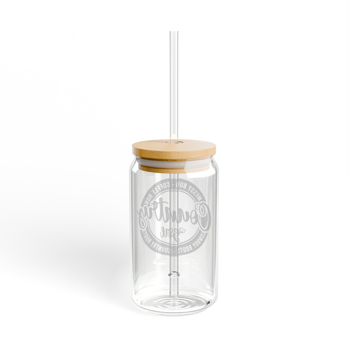 Country Girl 16oz Glass Can with Lid and Straw