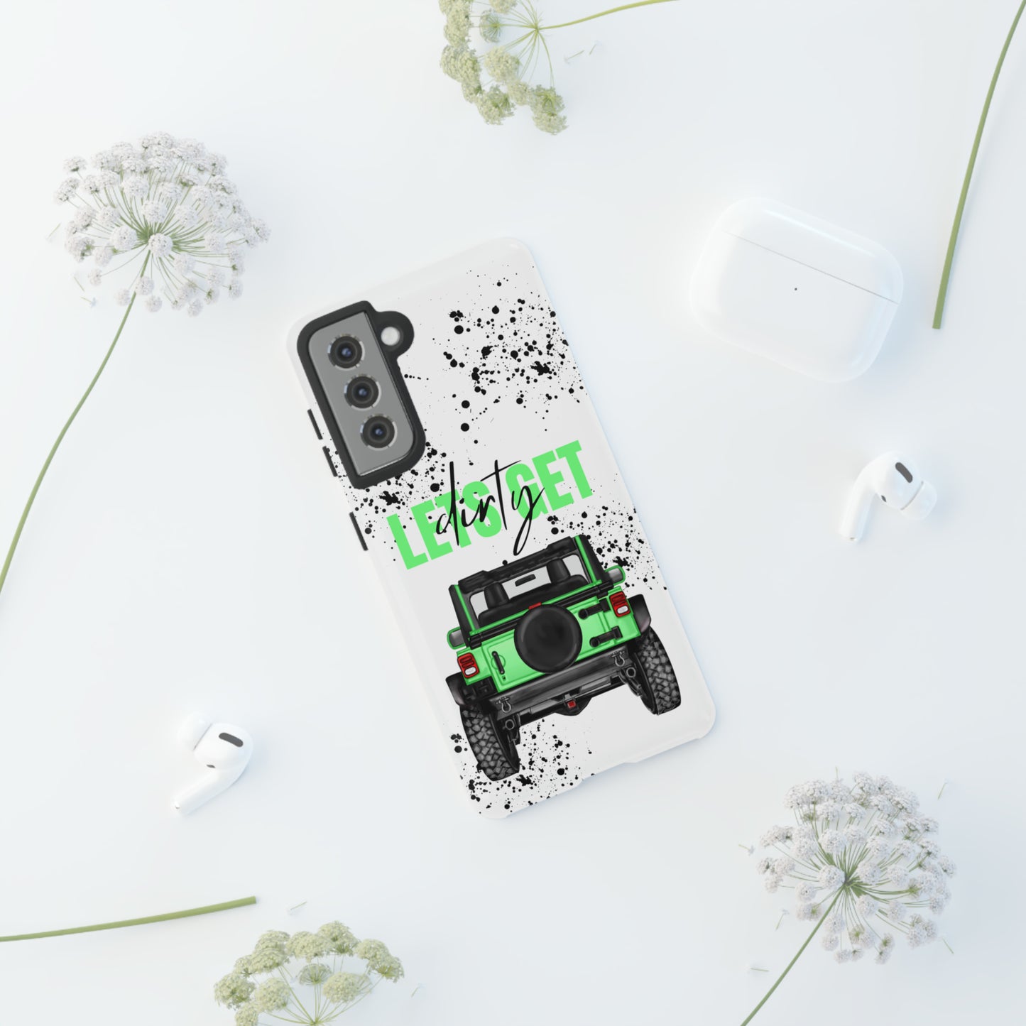 Lets Get Dirty Off Road Green Splatter Protective Phone Case