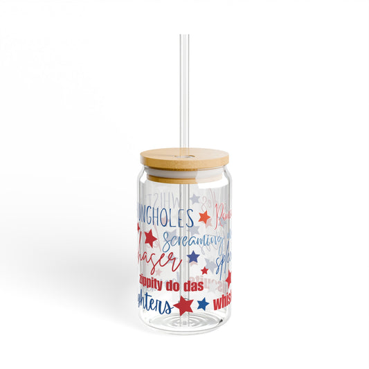 Joe Dirt Fireworks 16oz Glass Can with Lid and Straw