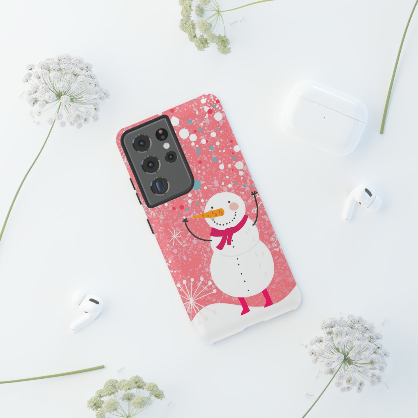 Pink Snowman Protective Case for Iphone, Samsung and a Google phones