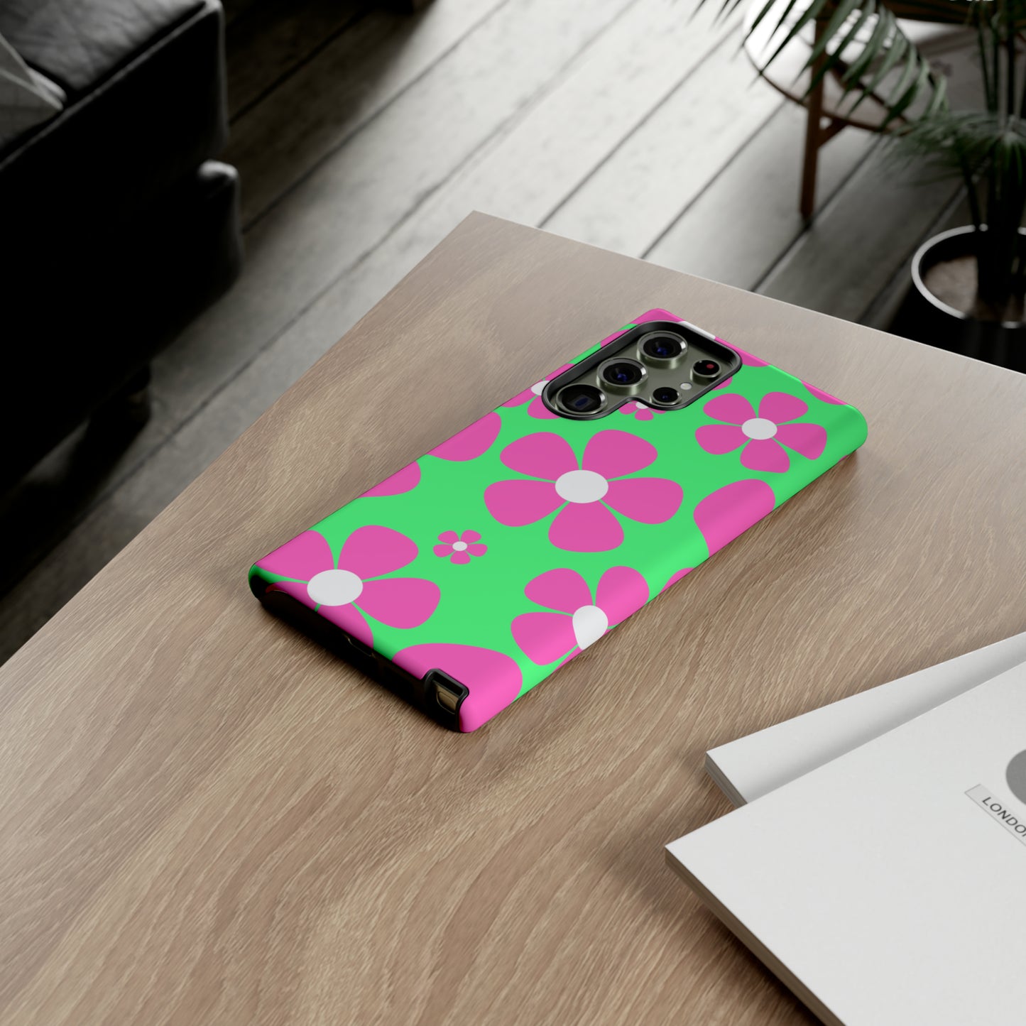 Green with pink flowers protective case