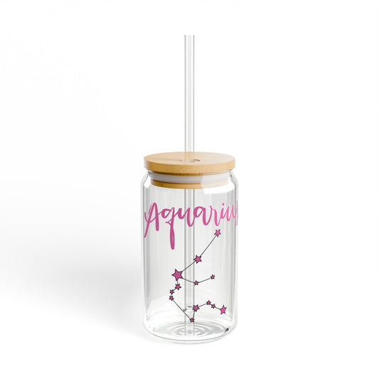 Aquarius 16oz Glass Can with Lid and Straw