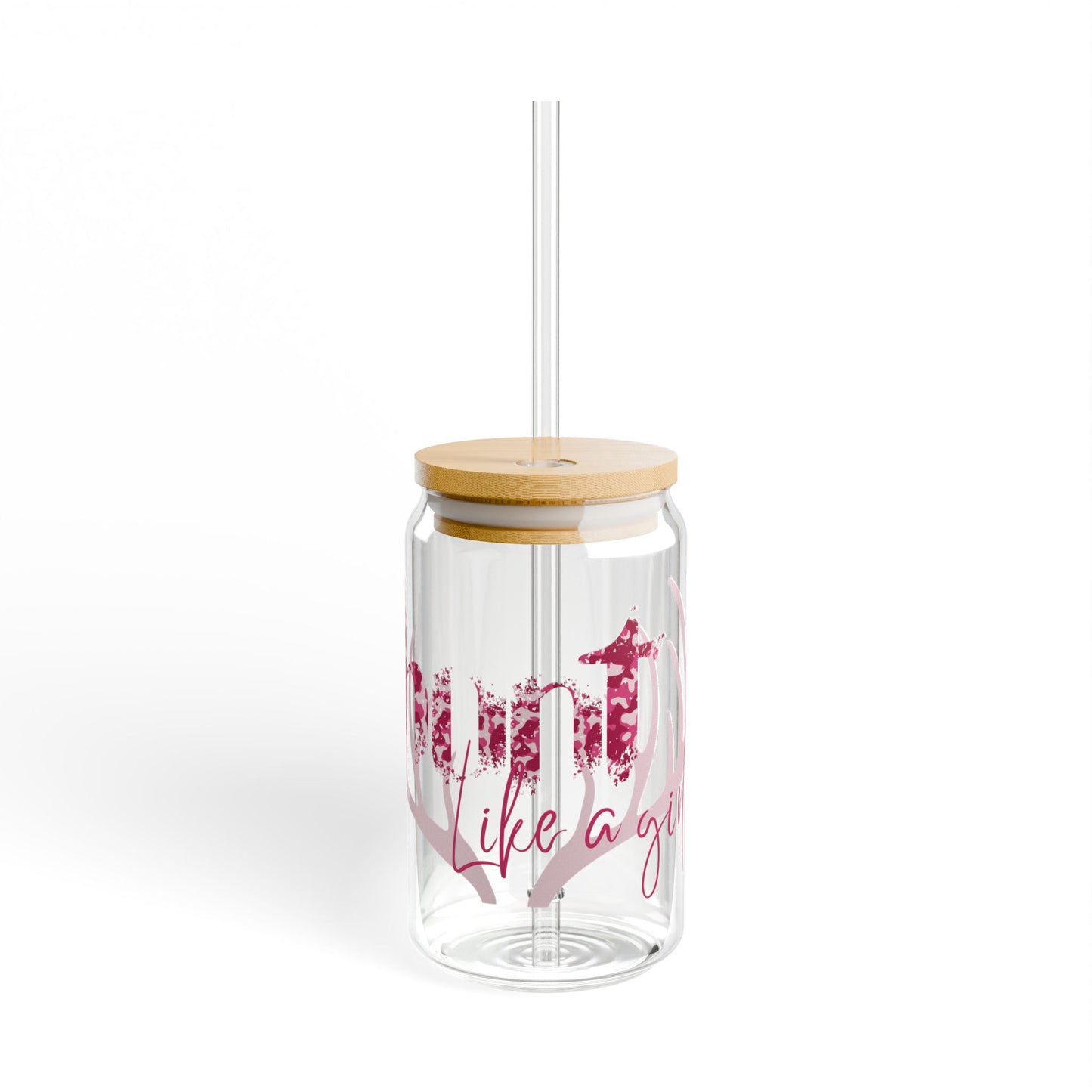 Hunt Like A Girl 16oz Glass Cup with Bamboo Lid and Glass Straw