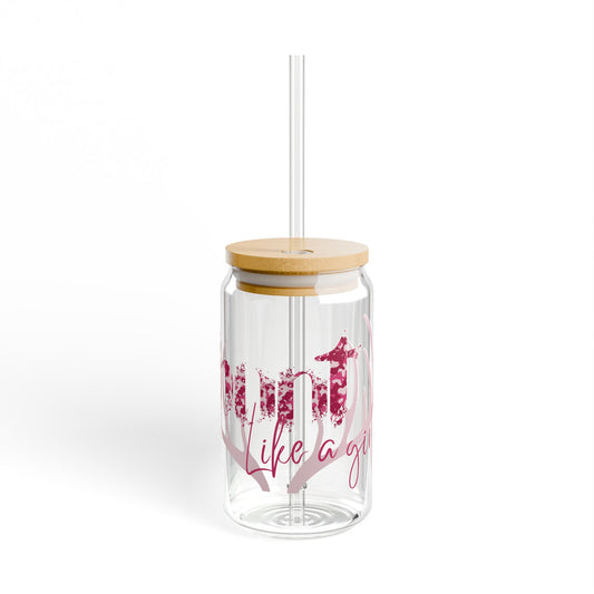 Hunt Like A Girl 16oz Glass Cup with Bamboo Lid and Glass Straw