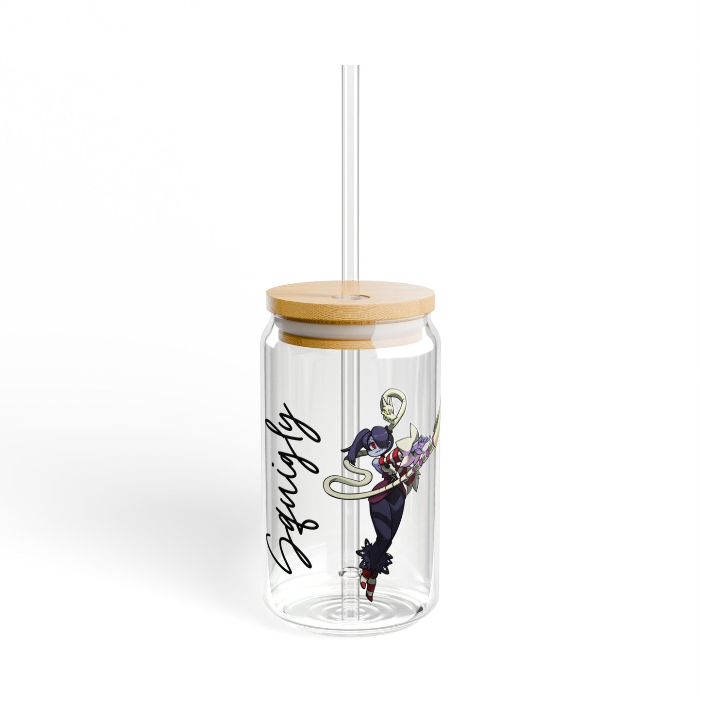 Squigly 16oz Glass Can with Lid and Straw