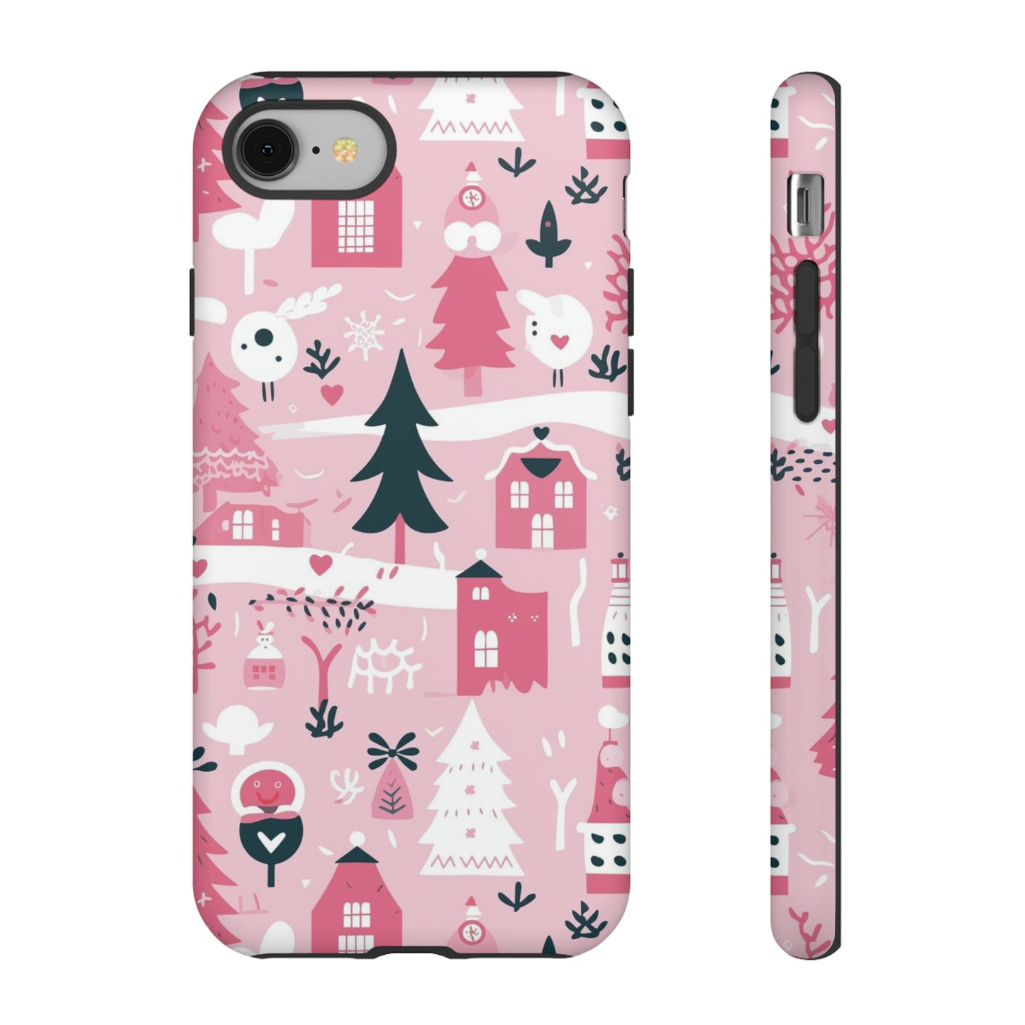 Pink Christmas Design Protective Case for Iphone, Samsung and Google Phones