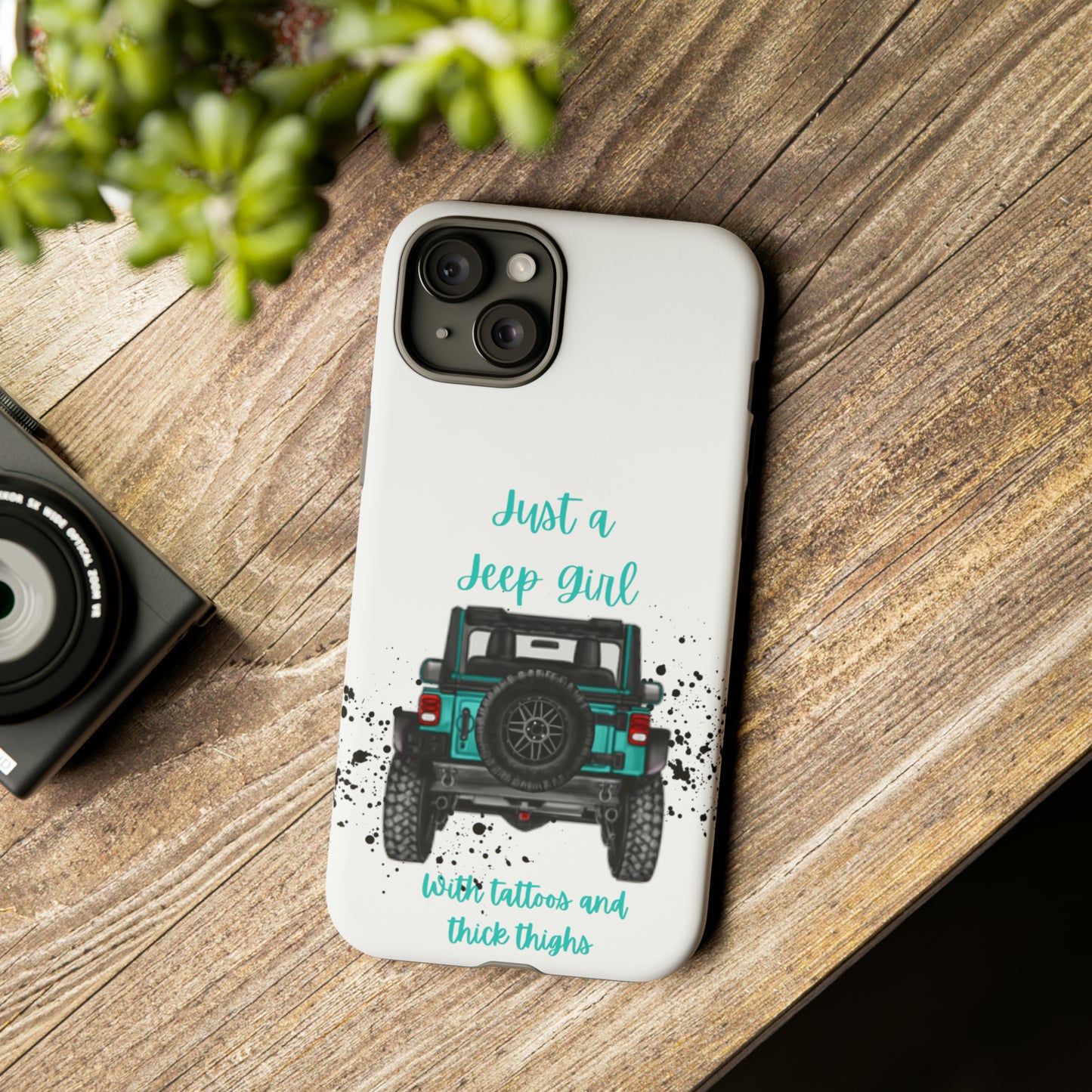 Off Road Girl with Tattoos and Thick Thighs Turquoise Protective Phone Case