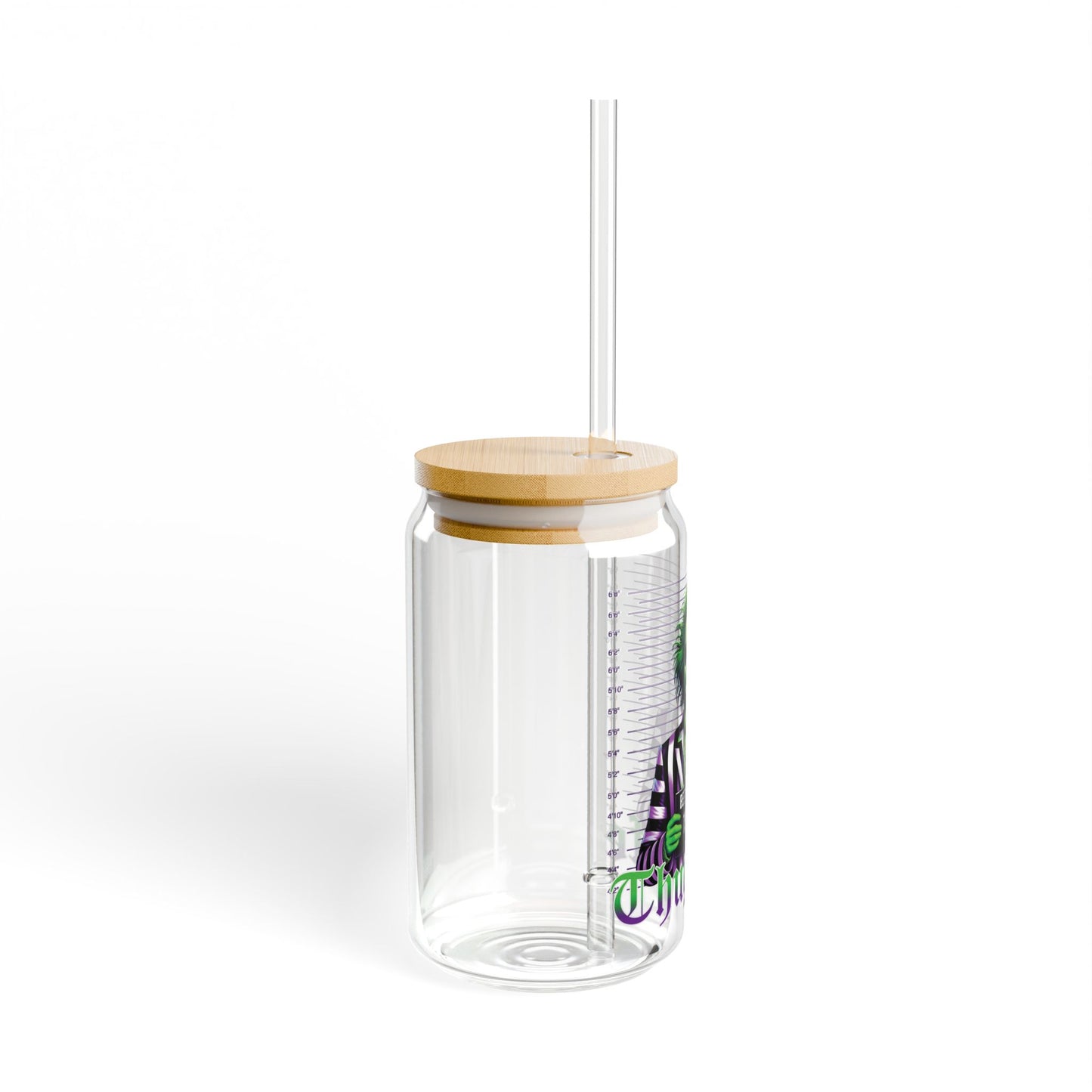 Beetlejuice Thug Life 16oz Glass Can with Lid and Straw