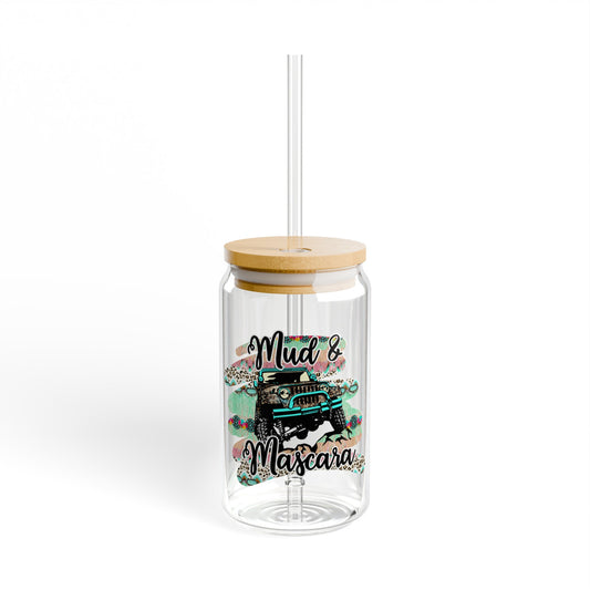 Mud and Mascara 16oz Glass Can with Lid and Straw