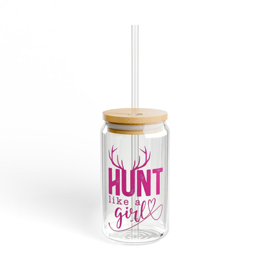 Hunt Like A Girl Glass Can with Lid and Straw