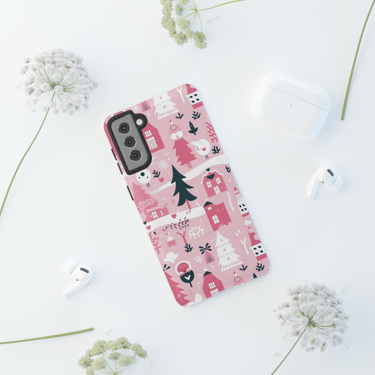 Pink Christmas Design Protective Case for Iphone, Samsung and Google Phones